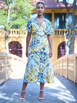 Yumi Lemon Print Wrap Dress, Ivory, Ivory