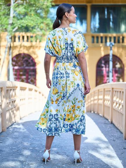 Yumi Lemon Print Wrap Dress, Ivory - view 2, Ivory