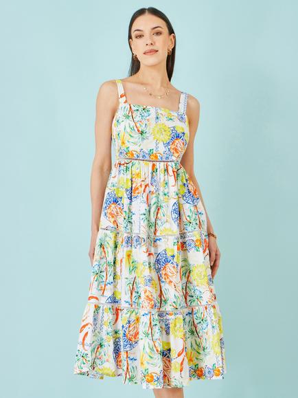 Yumi Mediterranean Print Cotton Dress, Multi, Multi