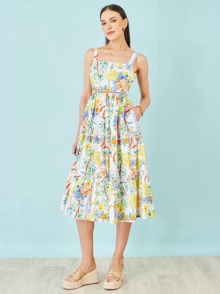 Yumi Mediterranean Print Cotton Dress, Multi - view 2, Multi