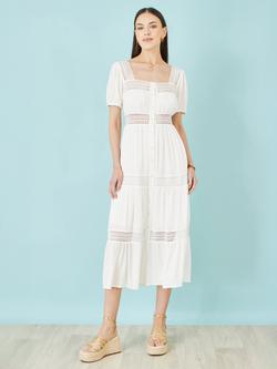 Yumi Square Neck Dress, White, White