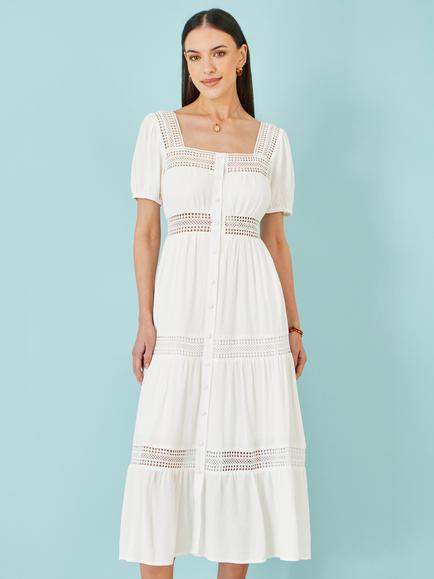 Yumi Square Neck Dress, White, White