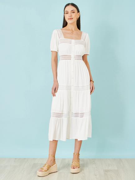Yumi Square Neck Dress, White - view 2, White
