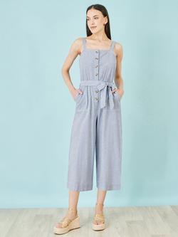 Yumi Sleeveless Cropped Wide Leg Jumpsuit, Blue, Blue