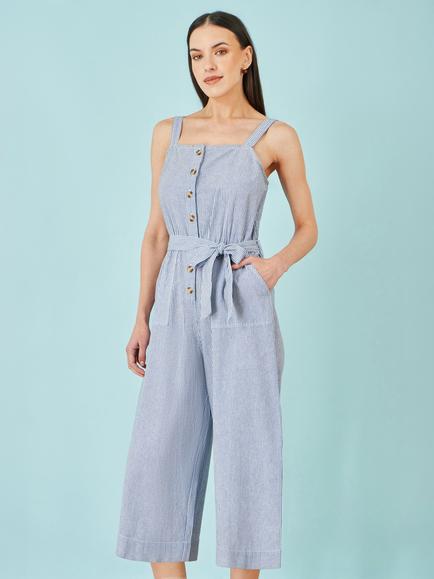 Yumi Sleeveless Cropped Wide Leg Jumpsuit, Blue, Blue