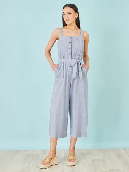 Yumi Sleeveless Cropped Wide Leg Jumpsuit, Blue - view 2, Blue