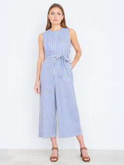 Yumi Sleeveless Cotton Stripe Print Jumpsuit, Blue, Blue