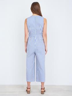 Yumi Sleeveless Cotton Stripe Print Jumpsuit, Blue - view 2, Blue