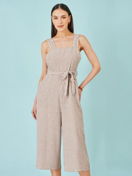 Yumi Strappy Cropped Wide Leg Jumpsuit, Brown