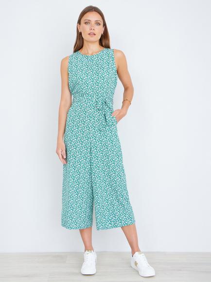 Yumi Ditsy Print Cropped Wide Leg Jumpsuit, Green, Green