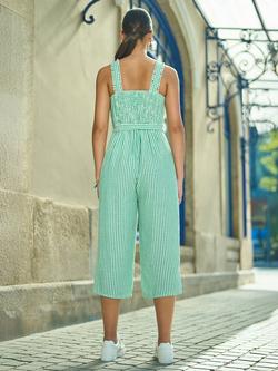 Yumi Striped Strappy Cropped Wide Leg Jumpsuit, Green - view 2, Green