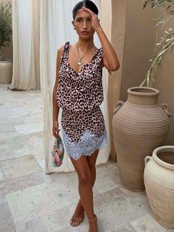Never Fully Dressed Leila Leopard Print Mini Dress containing LENZING™ ECOVERO™ Viscose, Multi, Multi