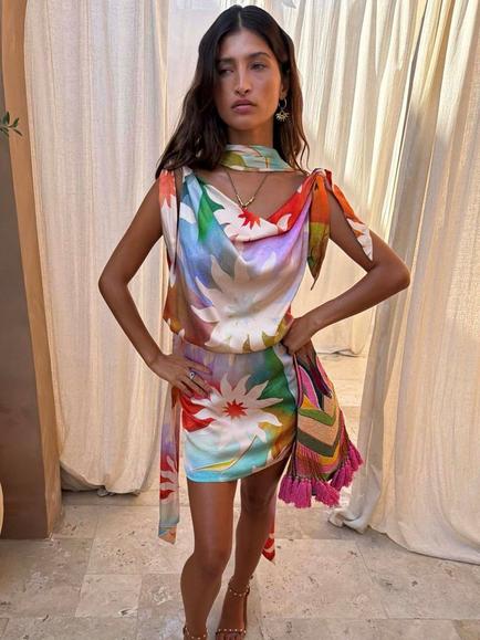 Never Fully Dressed Abstract Soleil Leila Mini Dress containing LENZING™ ECOVERO™ Viscose, Multi