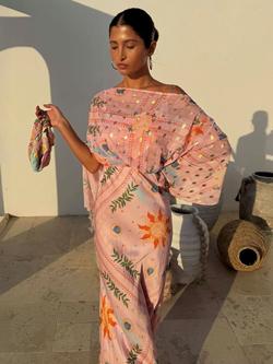 Never Fully Dressed Asymmetric Neck Maxi Dress containing LENZING™ ECOVERO™ Viscose, Pink/Multi - view 2, Pink/Multi