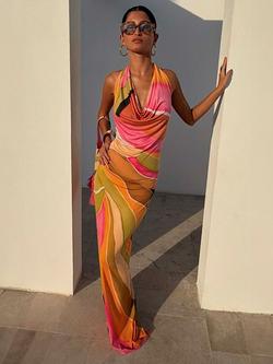 Never Fully Dressed Sabine Abstract Maxi Dress, Multi, Multi