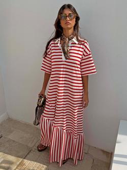 Never Fully Dressed Stripe Jersey T-Shirt Dress, White/Red, White/Red