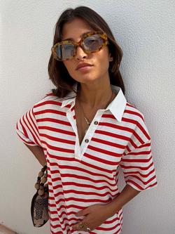 Never Fully Dressed Stripe Jersey T-Shirt Dress, White/Red - view 2, White/Red
