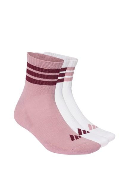 adidas 3-Stripes Cushioned Cotton Rich Women's Mid-Cut Socks, Pack of 3, White, White