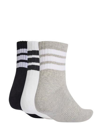 adidas 3 Stripe Essential Mid Crew Socks, Pack of 3, Grey - view 2, Grey