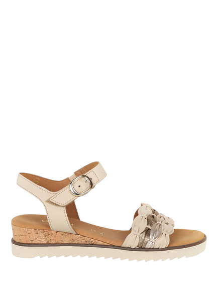 Gabor Revo Leather Wedge Heel Strappy Sandals, Beige Wide Fit, Beige