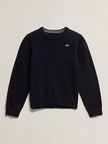 GANT Kids' Shield Cotton Crew Neck Jumper, Evening Blue, Evening Blue