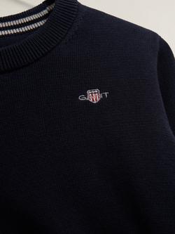 GANT Kids' Shield Cotton Crew Neck Jumper, Evening Blue - view 2, Evening Blue