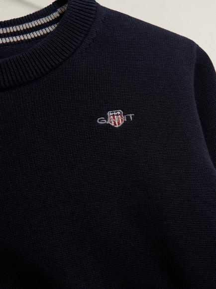 GANT Kids' Shield Cotton Crew Neck Jumper, Evening Blue - view 2, Evening Blue