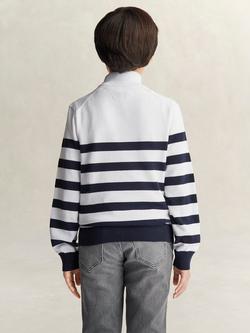 GANT Kids' Knitted Breton Stripe Zip Funnel Jumper, White/Navy - view 2, White/Navy