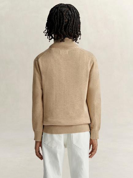 GANT Kids' Shield Cotton Half Zip Jumper, Oat Beige Marl - view 2, Oat Beige Marl