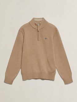 GANT Kids' Half Zip Jumper, Oat Beige Marl, Oat Beige Marl