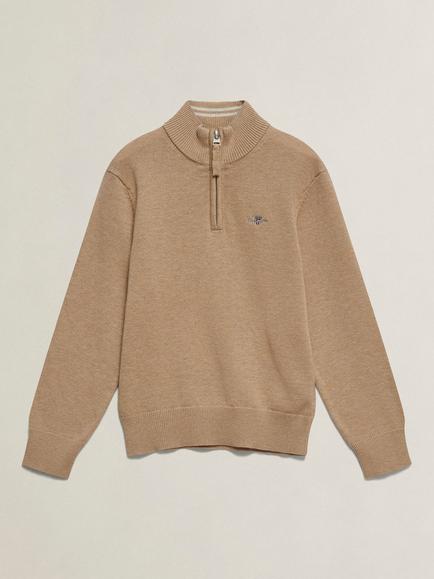 GANT Kids' Half Zip Jumper, Oat Beige Marl, Oat Beige Marl