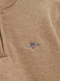 GANT Kids' Half Zip Jumper, Oat Beige Marl - view 2, Oat Beige Marl