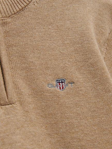 GANT Kids' Half Zip Jumper, Oat Beige Marl - view 2, Oat Beige Marl