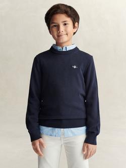 GANT Kids' Shield Cotton Crew Neck Jumper, Evening Blue, Evening Blue