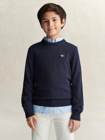 GANT Kids' Shield Cotton Crew Neck Jumper, Evening Blue, Evening Blue