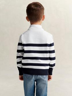 GANT Kids' Breton Stripe Zip Funnel Neck Jumper, White/Navy - view 2, White/Navy