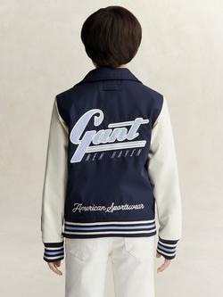 GANT Kids' Graphic Varsity Jacket, Evening Blue/Multi - view 2, Evening Blue/Multi