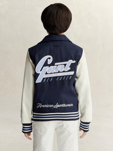 GANT Kids' Graphic Varsity Jacket, Evening Blue/Multi - view 2, Evening Blue/Multi