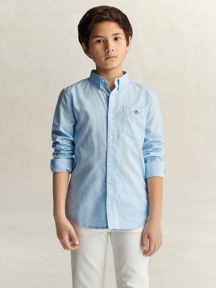 GANT Kids' Shield Linen Blend Long Sleeve Shirt, Sky Blue, Sky Blue