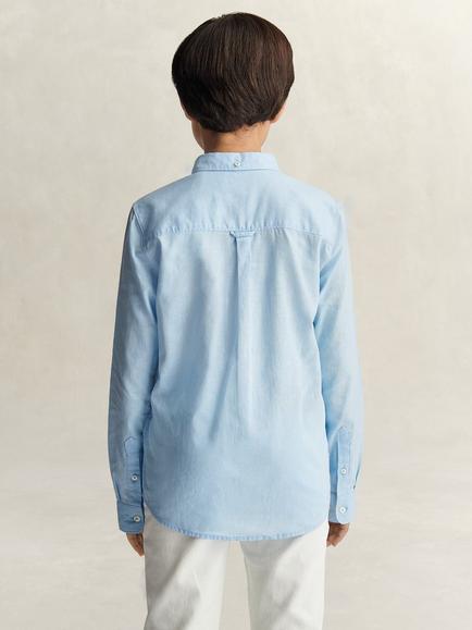 GANT Kids' Shield Linen Blend Long Sleeve Shirt, Sky Blue - view 2, Sky Blue