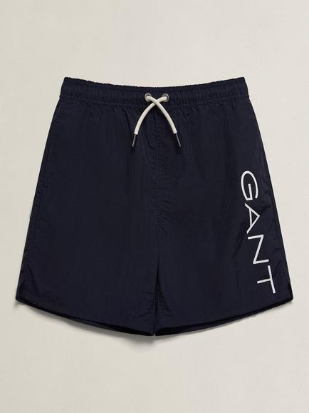 GANT Kids' Logo Drawstring Swim Shorts, Evening Blue, Evening Blue