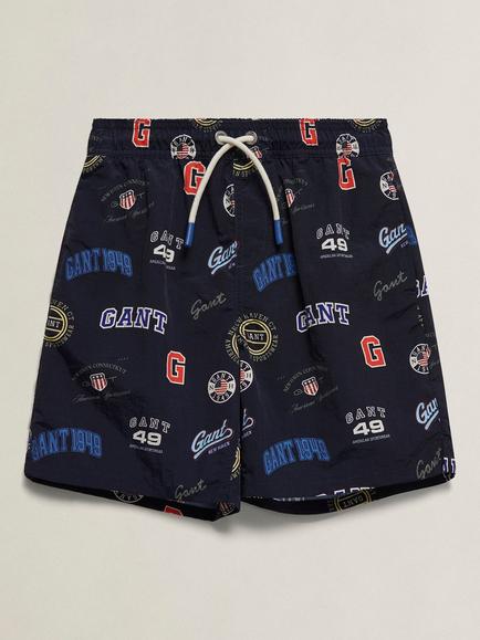 GANT Kids' Logo Drawstring Swim Shorts, Evening Blue/Multi, Evening Blue/Multi