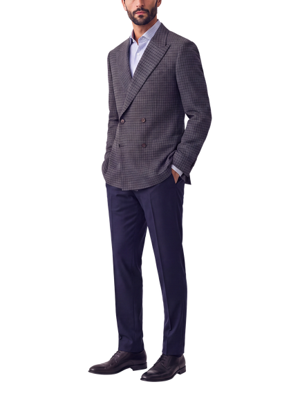 Richard James London Double Breasted Check Blazer, Brown - view 2, Brown