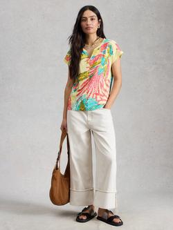 White Stuff Nelly Notch T-Shirt, Green/Multi, Green/Multi