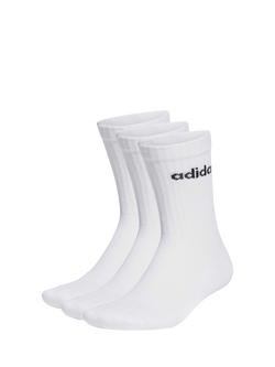 adidas Linear Crew Cushioned Socks, Pack of 3, White/Black, White/Black