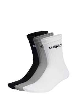 adidas Linear Crew Cushioned Socks, Pack of 3, Gry/Wht/Blk, Gry/Wht/Blk