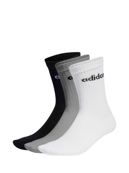 adidas Linear Crew Cushioned Socks, Pack of 3, Gry/Wht/Blk, Gry/Wht/Blk