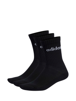 adidas Linear Crew Cushioned Socks, Pack of 3, Black/White, Black/White