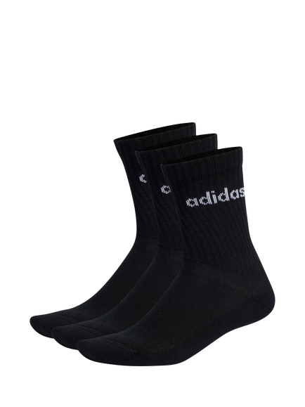 adidas Linear Crew Cushioned Socks, Pack of 3, Black/White, Black/White