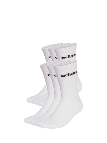 adidas Linear Crew Cushioned Socks, Pack of 6, White/Black, White/Black